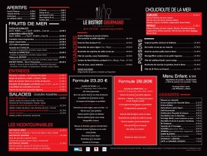 menu bistrot gourmand restaurant aux Sables d'Olonne 85